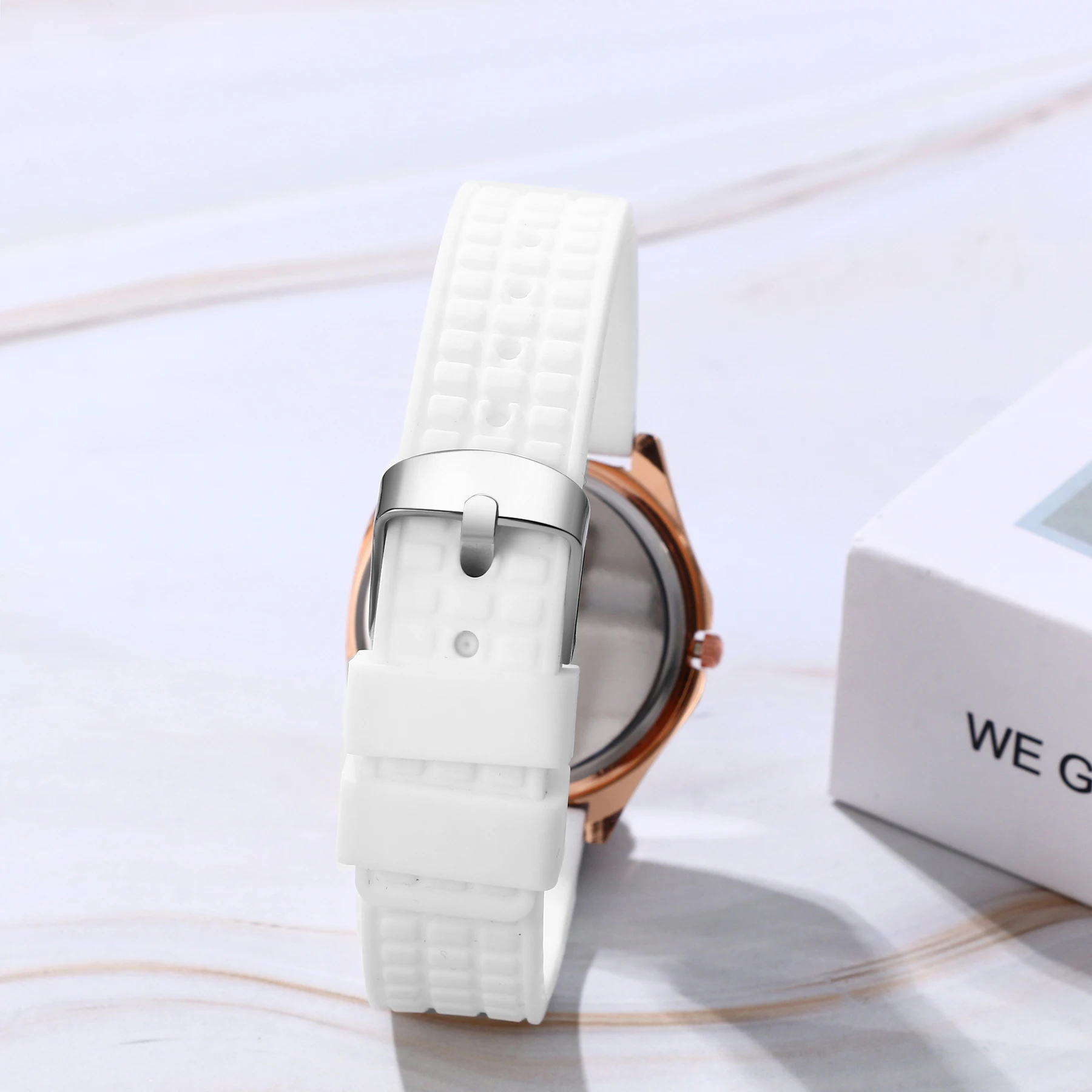 Lancardo-Relógio esportivo feminino quadrado branco, relógio de quartzo impermeável, pele de primo, silicone confortável, pulseira gelatinosa, presentes de dia dos namorados