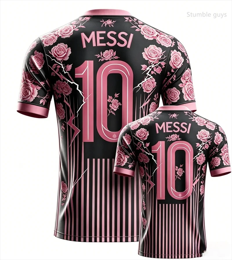 Sommer Herren Messi 10 Fußball T-Shirt Kurzarm Trikot Mode Übergroßes Outdoor-Trainingsshirt Kinderkleidung