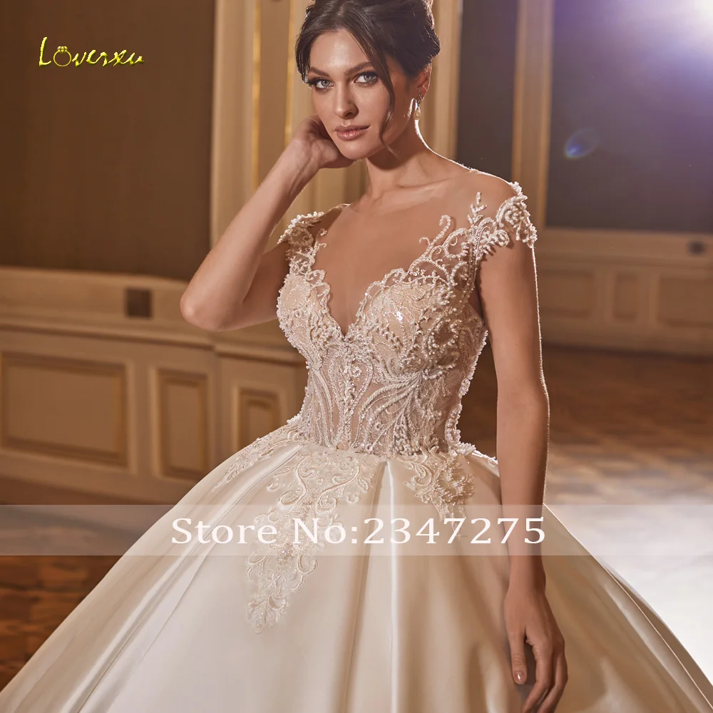 Loverxu Ball Gown Vintage Wedding Dresses Sweetheart Cap Sleeve Vestido De Novia Lace Beaded Satin Custom Made Bridal Gown