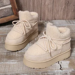 Winter New Thick Snow Boots Women's Round Head Sleeve Splicing Suede Front Strap Anti-slip Wear-resistant Short Boots