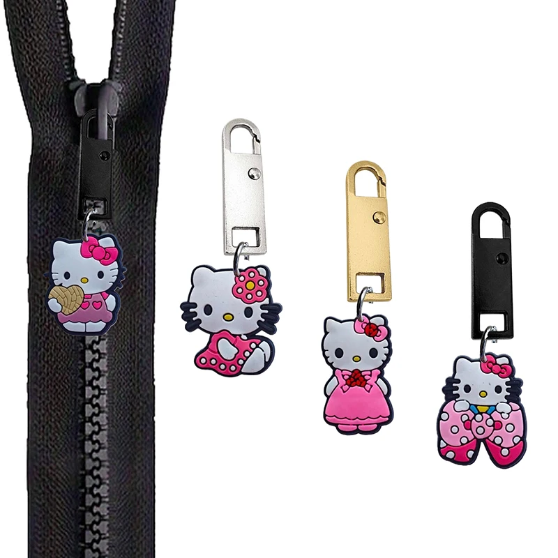 1Pc HelloKitty Metal Zipper Puller Tap Slider DIY Sewing Zipper Replacemen Instant Repair Universal Zipper Head for Clothing Bag