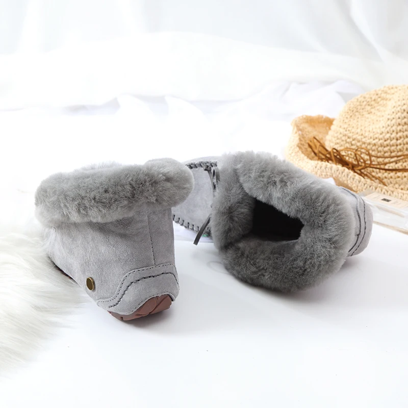 Solid Color Genuine Leather snow boots Real Wool Women Boots Warm Inside Wool Winter Shoes for Women Anti-slip Ankle Boots