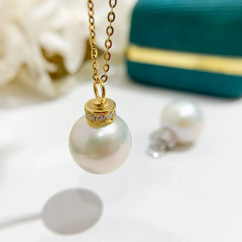 

DIY Pearl Accessories S925 Sterling Silver Pendant with Empty Support Gold Silver Necklace Pendant Fit 10-15mm Round Beads D323