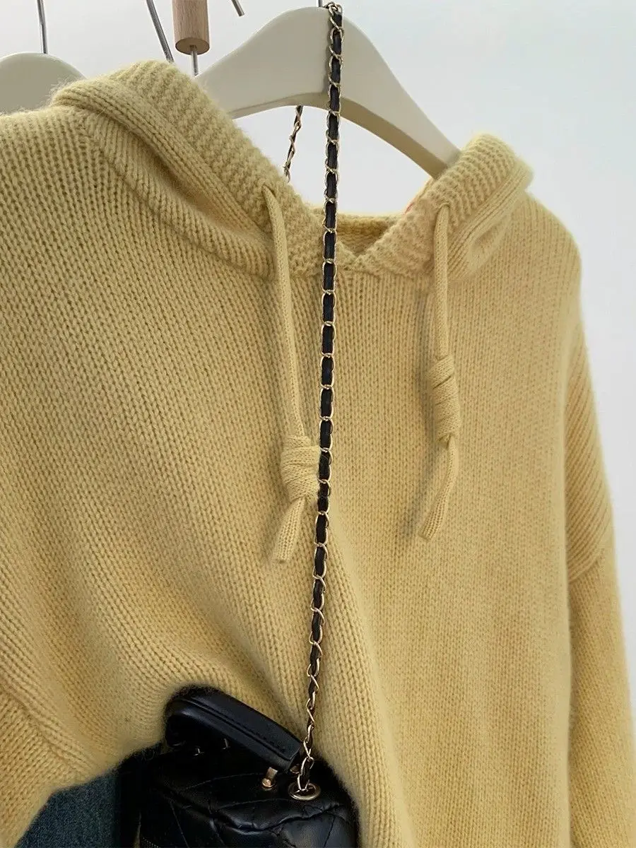 Plus Size Pigro Morbido Maglione lavorato a maglia Donna Autunno Inverno Allentato Thiened Abbigliamento interno Capispalla Top con cappello Pendolarismo Sle