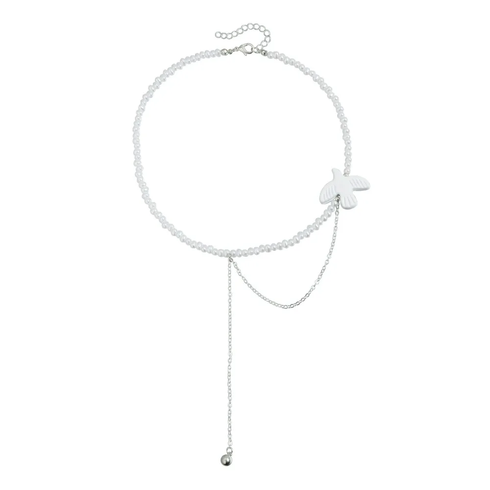 New Trendy White Flying Bird Dove of Peace Pendant Crystal Beaded Tassel Choker Necklace Bracelet Earrings Set for Women Jewelry view 6