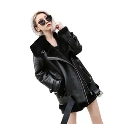 2022 New Autumn Winter lamb Fleece Pu leather Jacket Women Short Leather Fur Together Coat Female Slim Warm Outerwear Tops R1980