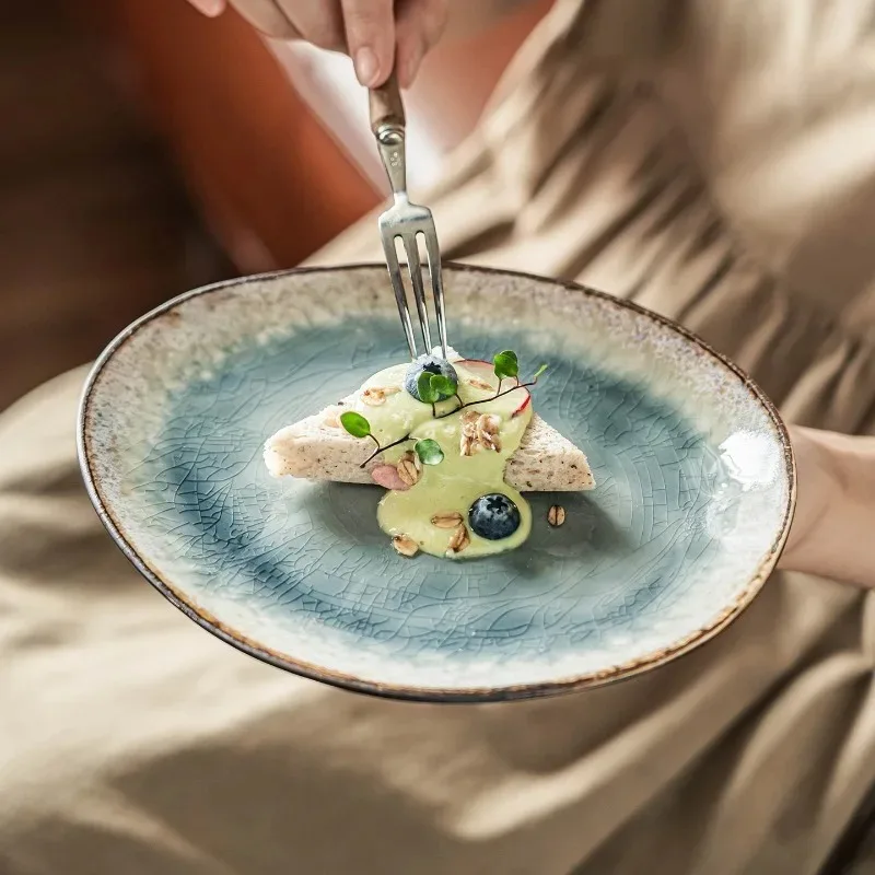 Plate High-end Sense Unique Plate Underglaze Color Ice Crack Household Ceramic Plate Dessert Tableware Household Goods