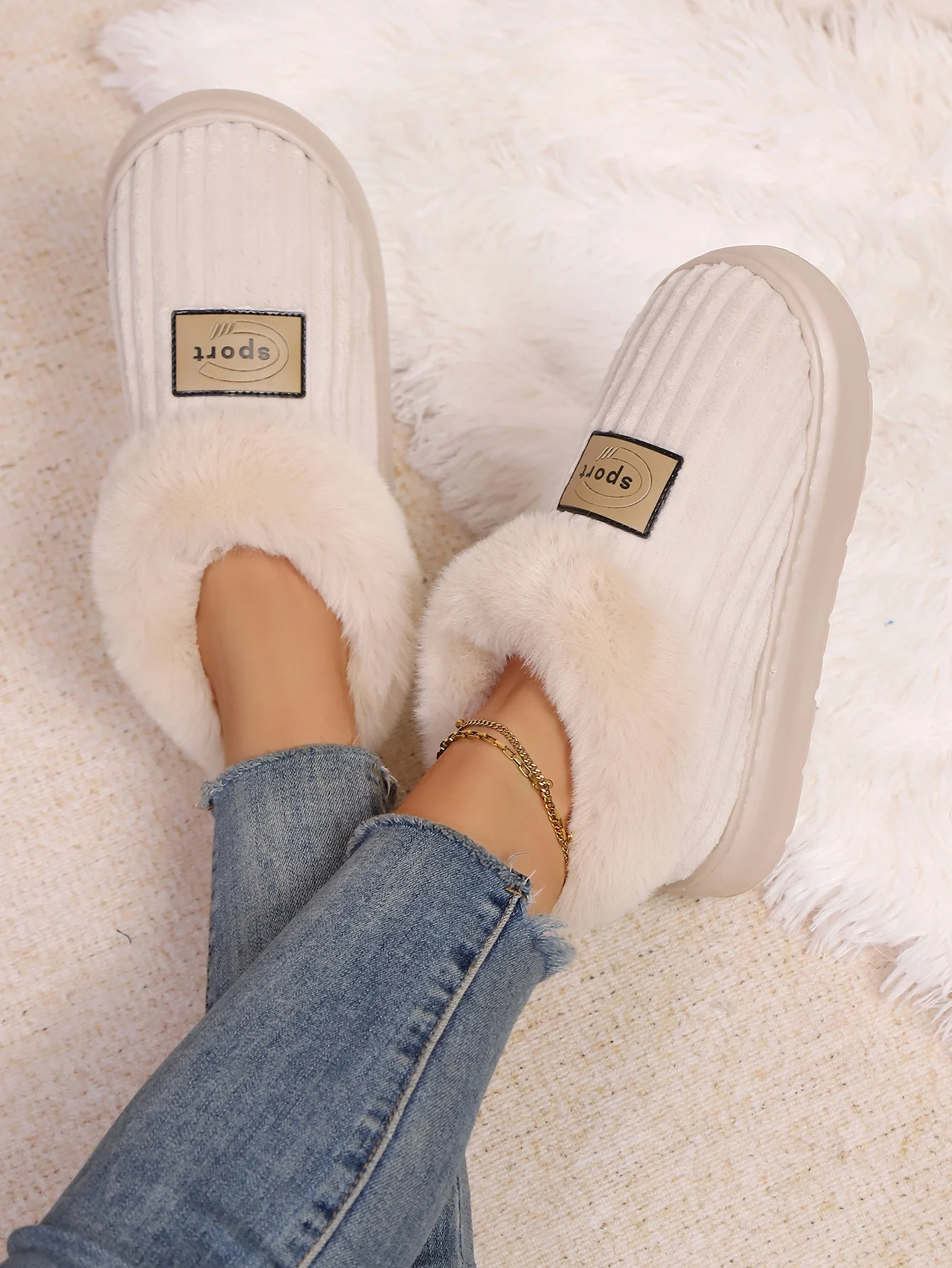 Autumn and Winter Fluffy Home Slippers, Warm Soft-Soled Ankle Shoes, Plush Indoor Comfortable High-Top Shoes, Bedroom Silent Floor Shoes view 4