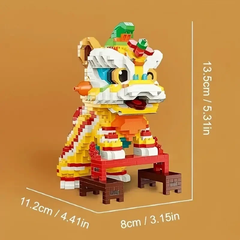 Dance Lion Building Blocks Set Micro Mini Building Blocks Traditional Chinese Dancing Lion Toys for Adults & Kids Christmas Gift