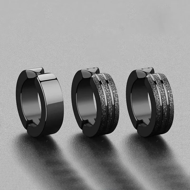 2pcs Non Piercing Frosted Scrub Groove Ear Clip Stainless Steel Small Circle Hoop Earrings for Women Men Punk Piercing Jewelry
