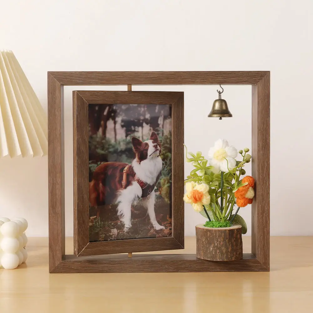Pet Remembrance Shadow Box Wooden Frame For Dog Cat Collar Keepsake Display Double Sided Picture Holder Desktop Art