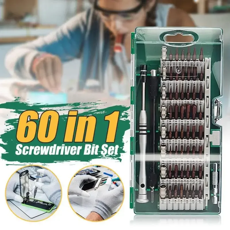 60 in 1 S2 Tool Steel Precision Screwdriver Nutdriver Bit Repair Tools Kit Sets Fit for Opening Mobile Phones Household MP3 etc