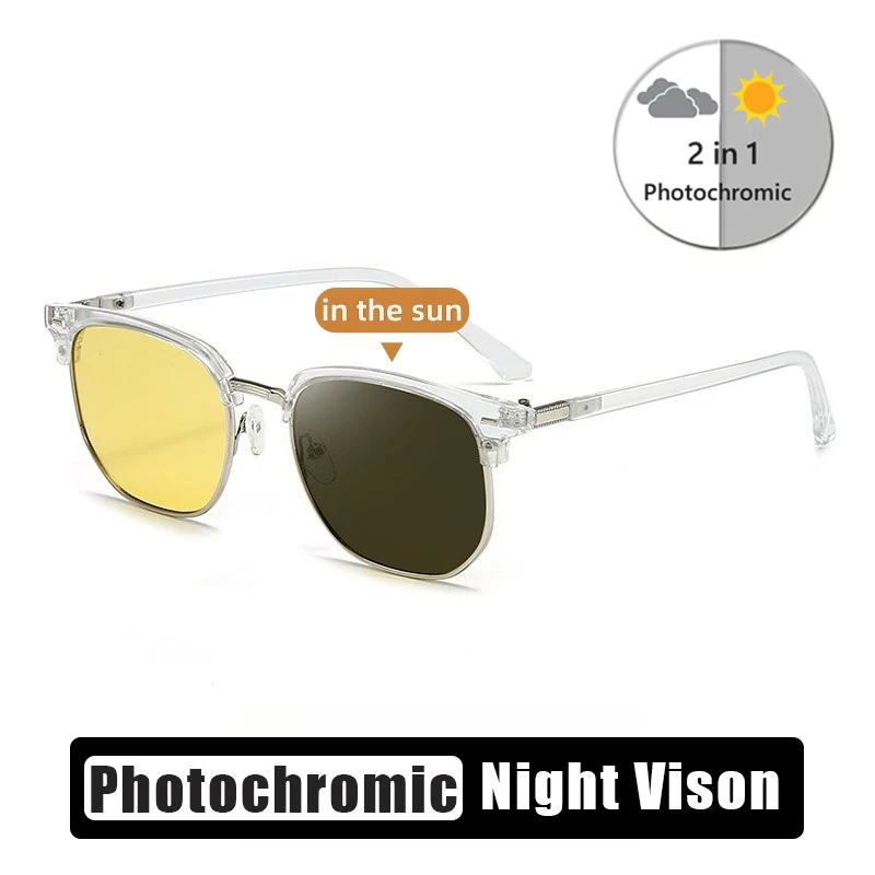 

Photochromic Half-Frame Night Vision Glasses Driver-Specific Anti-Glare Eyeglasses for Men Outdoor UV-Protective Shades