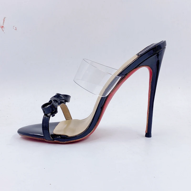 2022 Summer Customize Color Patent Leather Size 34-45 Brief PVC Strap Women High Heels Sandals Shoes Mules