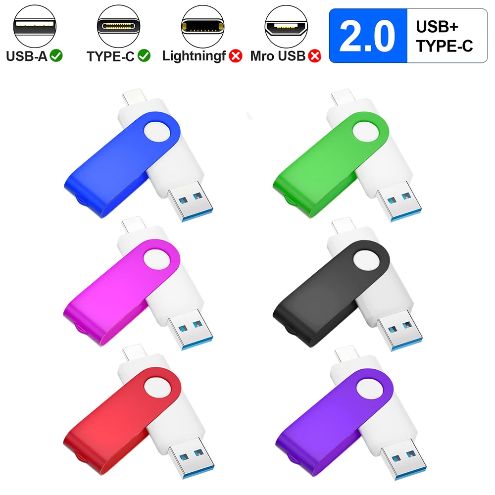 

NEW 2IN1 TYPE-C USB2.0 Flash Drive 4GB 8GB 16GB Free Key Chain Pendrive 32GB Memory Stick 64GB Real Capacity U Disk 128MB 512MB