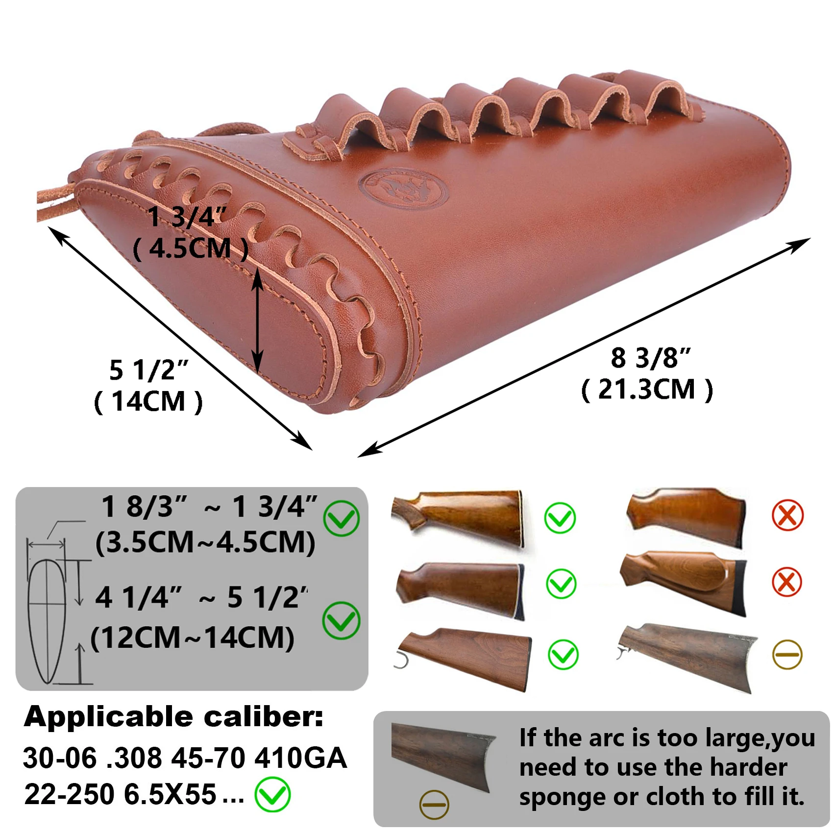 Top Grain Leather Gun Buttstock Gun Ammo Shotgun Shell Holder Left Handed for.22LR .308 .44 20GA