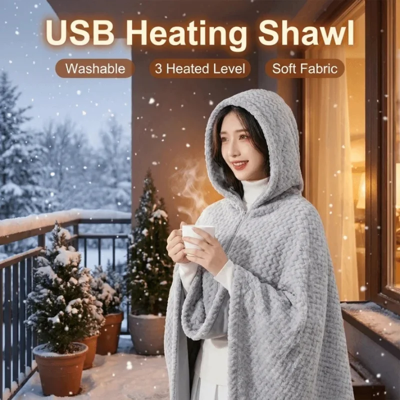 Washable USB Heated Shawl Lightweight Portable 3 Heat Levels Soft Thermal Blanket for Camping