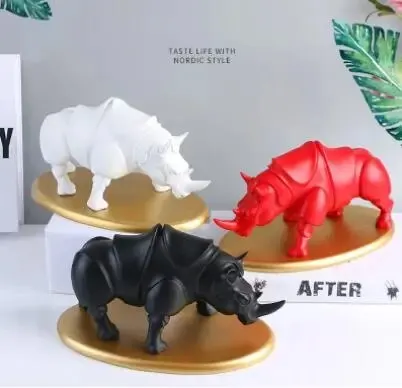 الأحمر وحيد القرن النحت الراتنج الحرف الحيوان تمثال غرفة المعيشة مكتب الديكور الزفاف هدية المنزل جديد