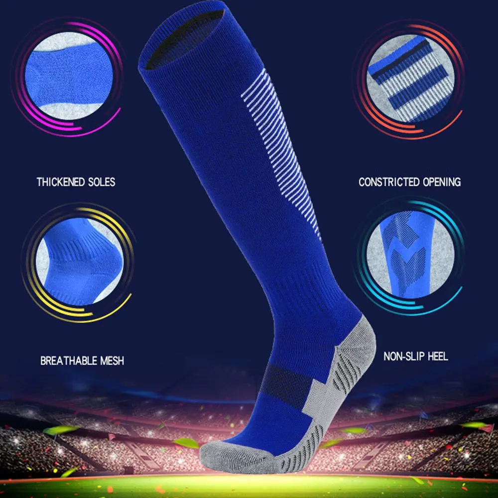 1 Pair Long Knee Football Socks Children Boys Girls Striped Soccer Socks Towel Bottom Non-Slip Sports Stockings