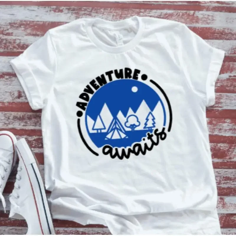 Adventure Awaits Camping Hiking White T Shirt
