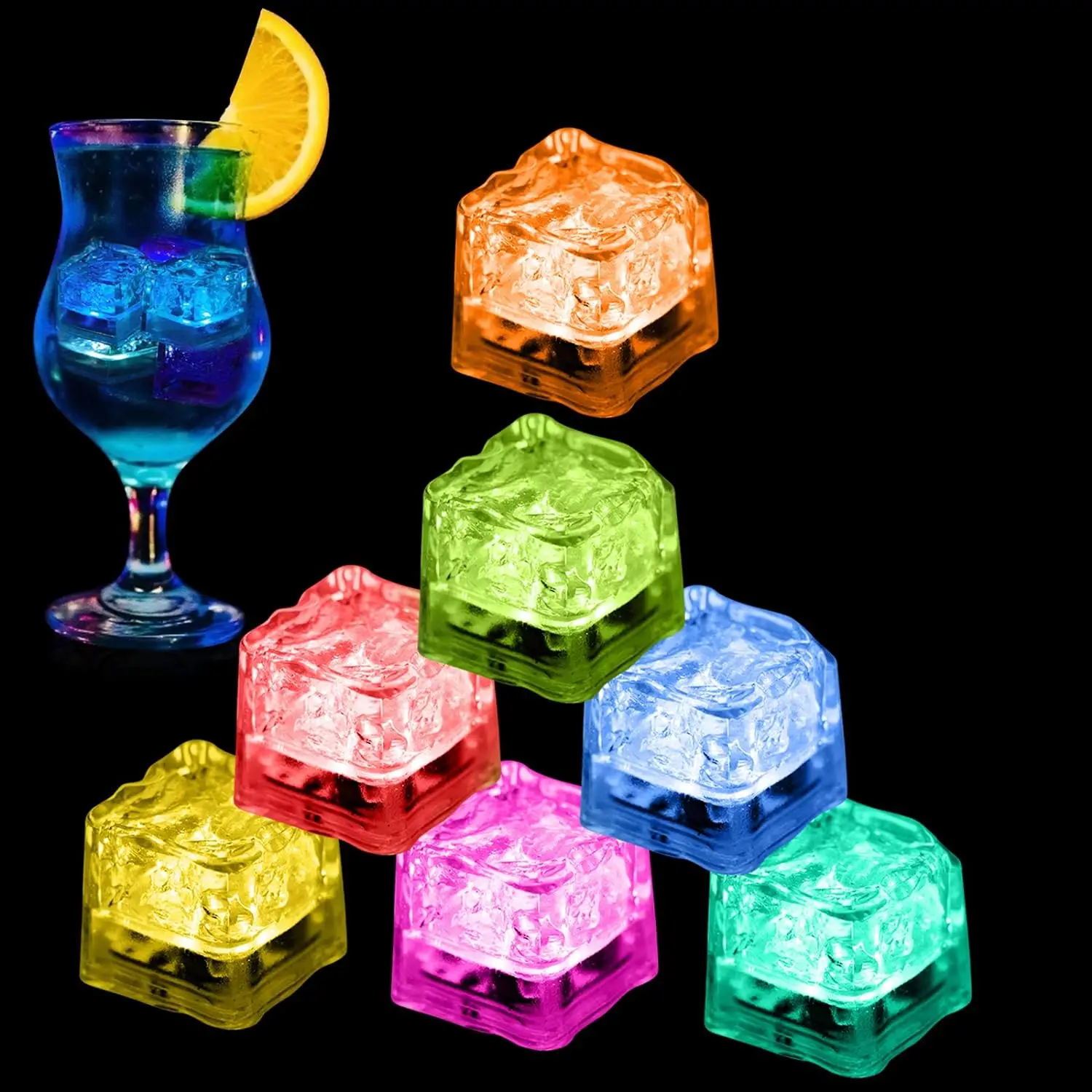 

12 Pack Light Up Ice Cubes, Multi Color Led Ice Cubes for Drinks with Changing Lights, IP67 Waterproof Reusable Glowing Flashing