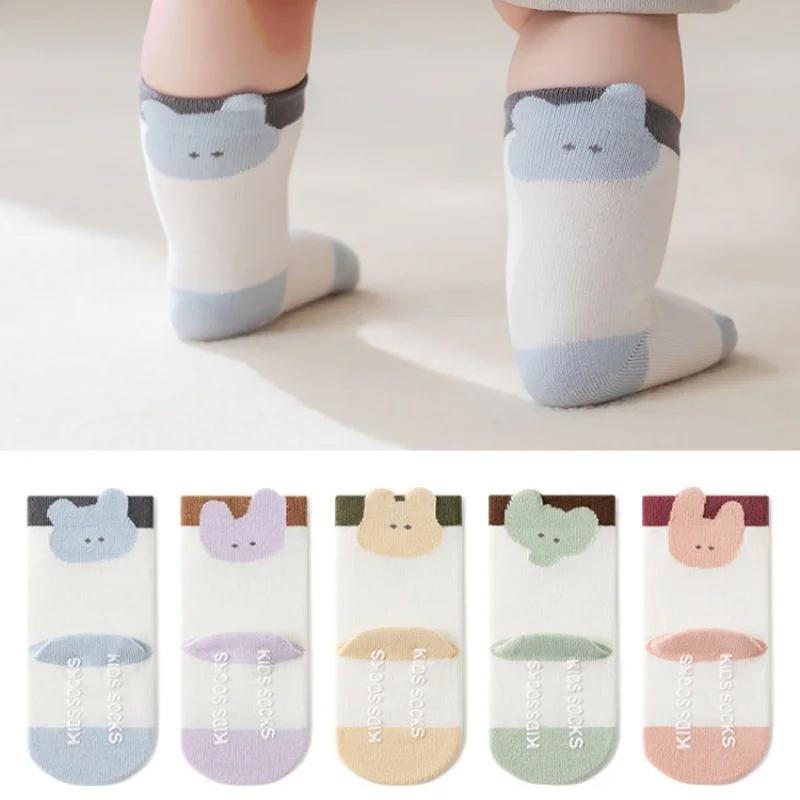 2026 Spring Fall 0-5Y Unisex Baby Anti Slip Floor Socks Cartoon Animal Crew Mid Calf Socks Non Skid Sole Walker Toddler Socks