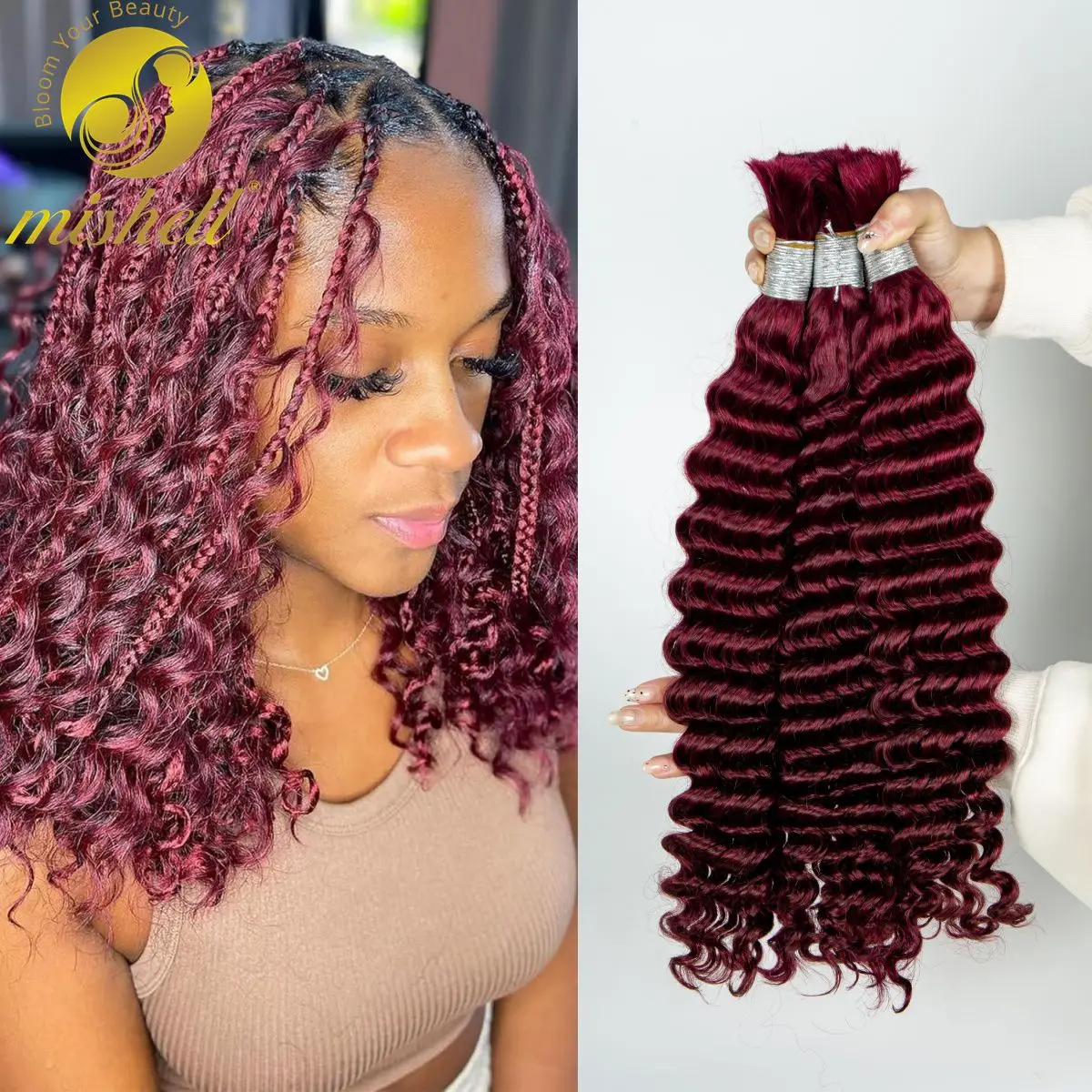 

26 28INCH Burgundy 99J Deep Wave Bulk Human Hair 12A Brazilian Virgin 100% Unpocessed Curly Hair No Weft Human Braiding Hair