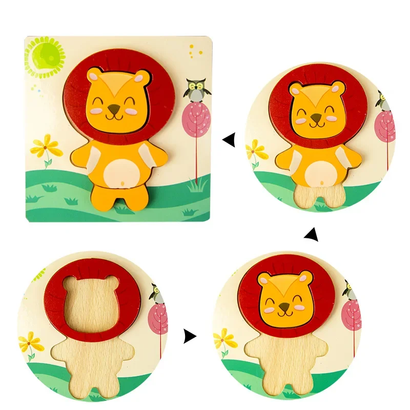 Cute Cartoon Animal Traffic Jigsaw 3D Wooden Puzzle Baby Early Learning Cognition Game Puzzle High Quality Toys for Children