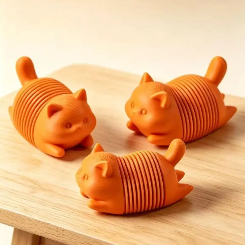 3D Printed Orange Cat Fidget Toy Soft  Stress Relief Toy Cute Decor for Work Desk Cat Lover Birthday Gift