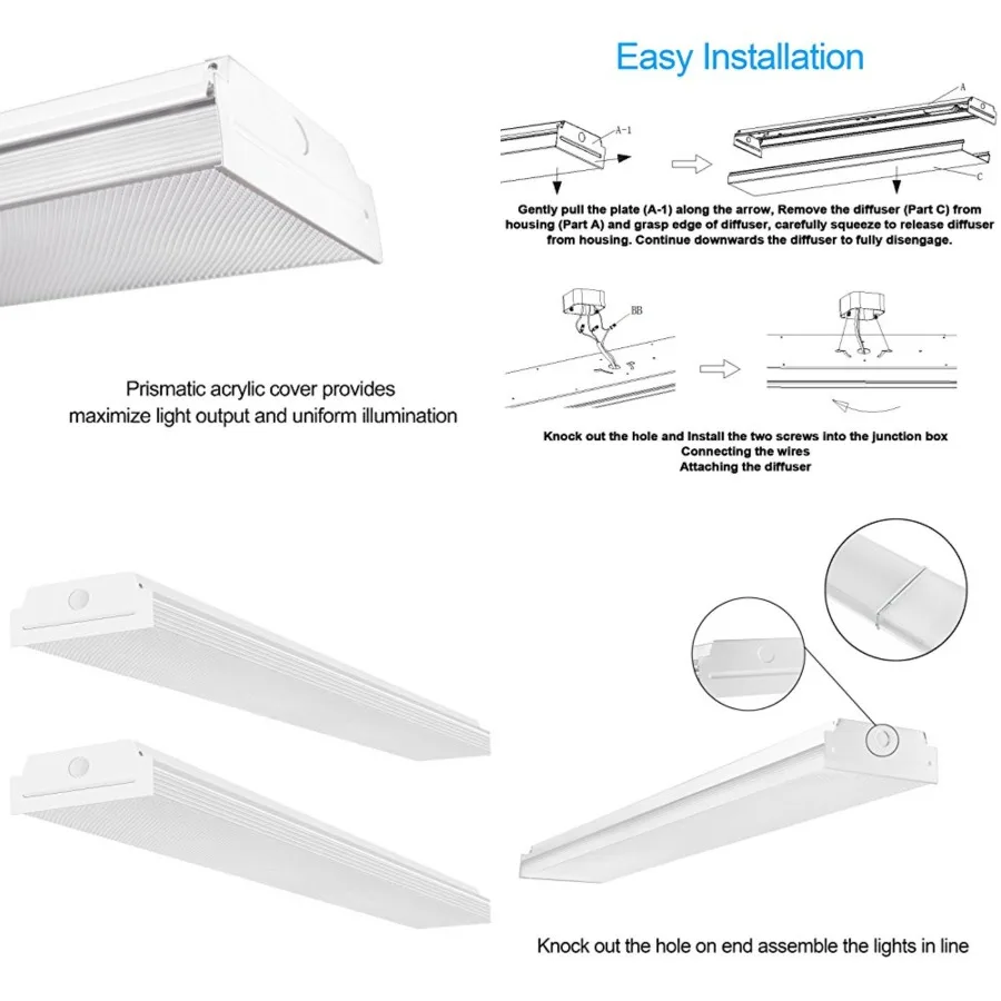 

4Feet LED Wraparound 40W 4 Feet LED Shop Lights for Garage, 4400lm, 4000K Neutral White, LED Wrap Around Light Fixture, LED Lig