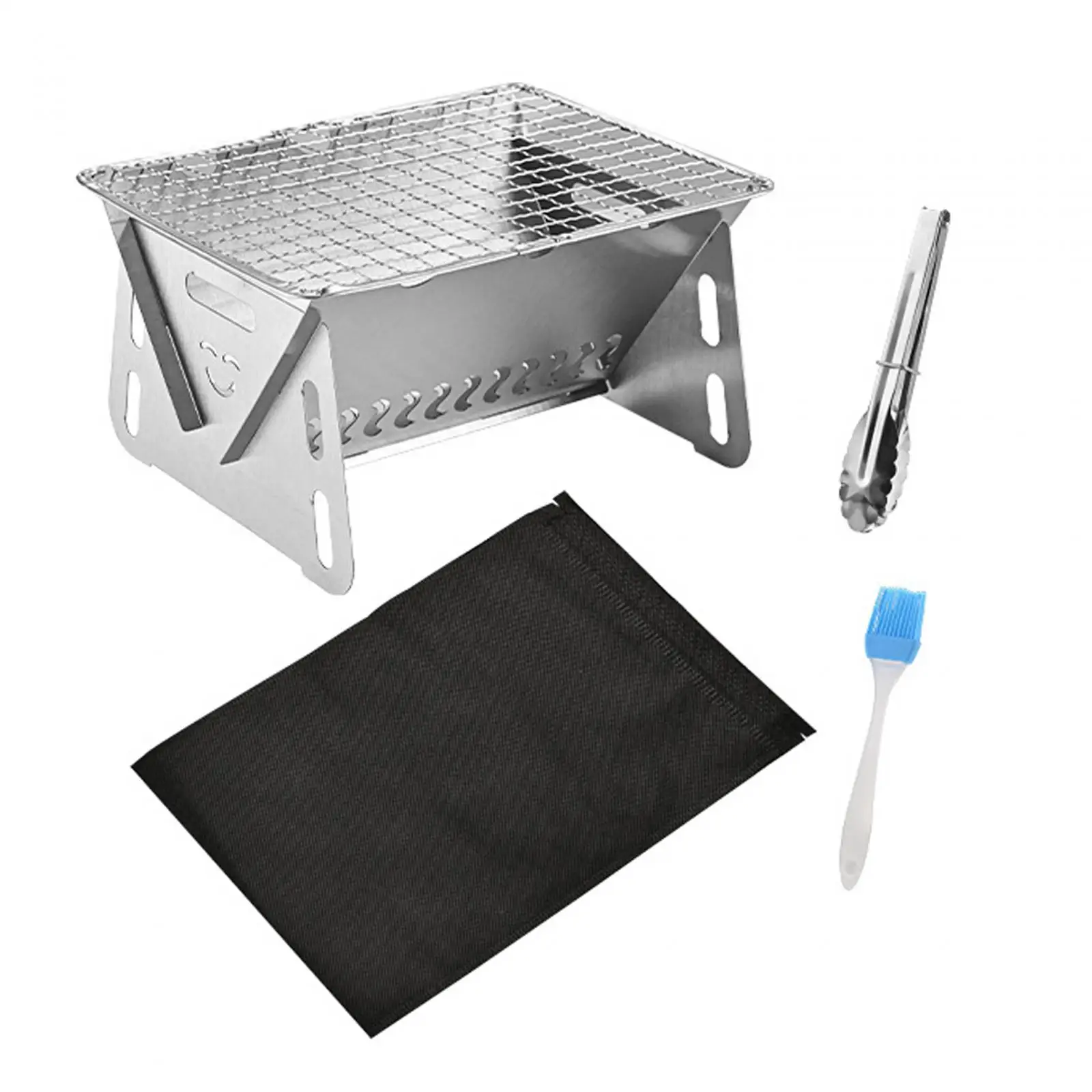 Charcoal BBQ Grill Mini Basting Brush Desk Tabletop Stainless Steel Foldable Grill for Picnic Hiking Camping Backpacking Travel