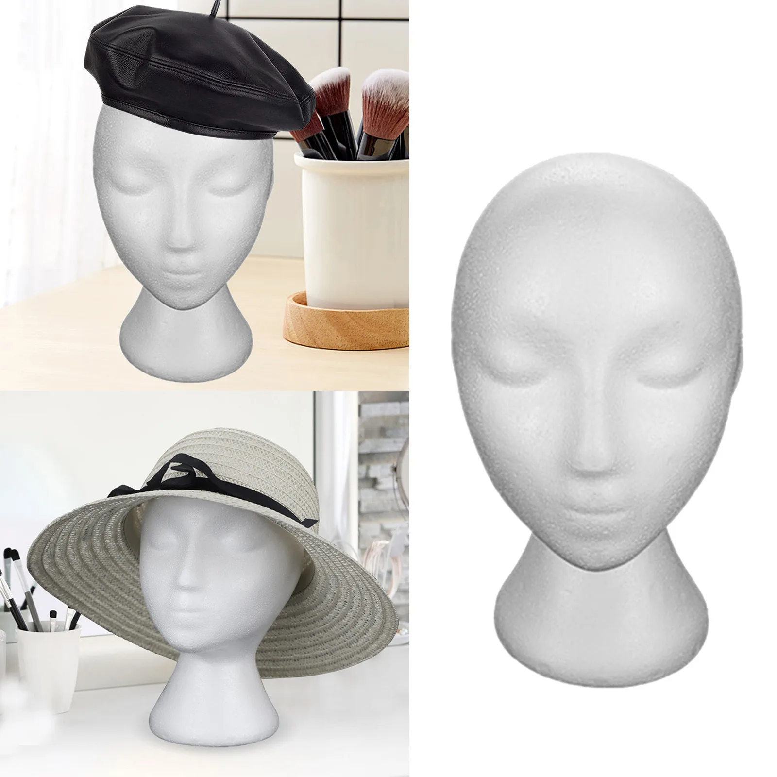 Female White Deflection Head Polystyrene Styrofoam Foam Head Model Stand Wig Hair Hat Headset Mannequin Head Display Stand Rack