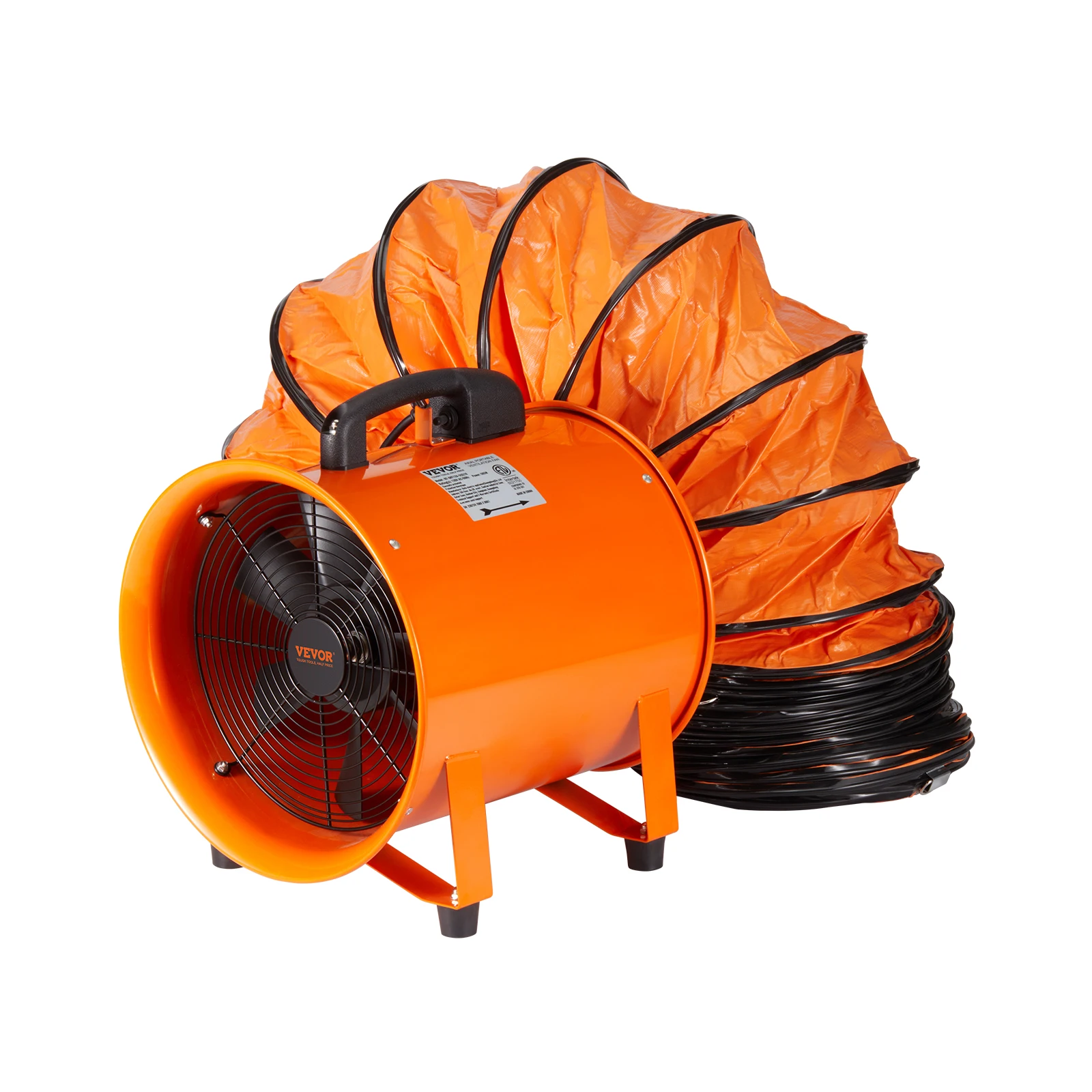 VEVOR Portable Ventilator 12 inch Cylinder Fan with 33ft Hose 585W  3198CFM, Industrial Utility Blower for Sucking Dust Smoke