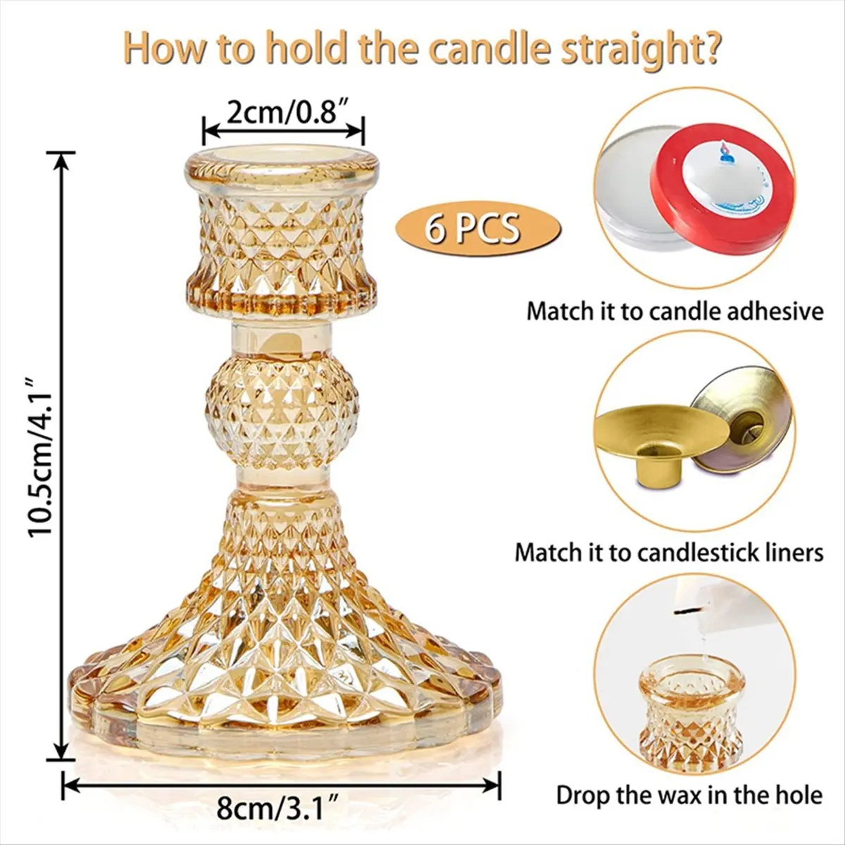 828 Taper Candlestick Holder Set of 6 Glass Candle Holder for Wedding Table Decorations, Birthdays, Christmas Decor