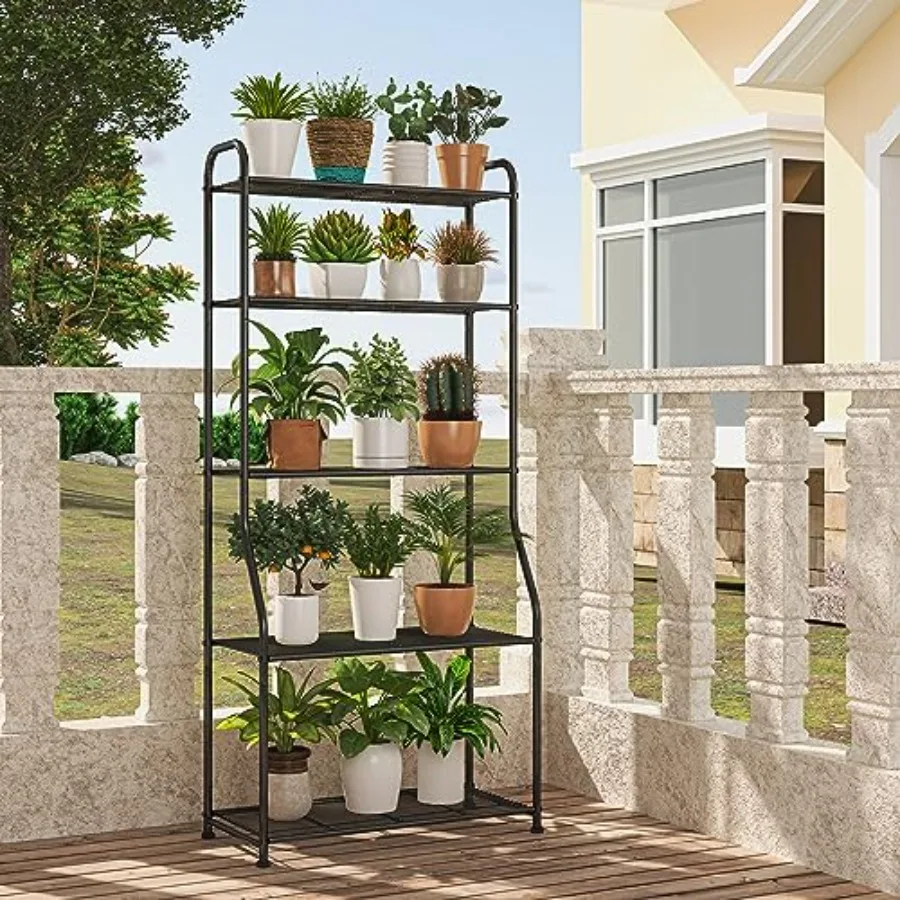 5Tier Waterproof Metal Plant Stand for Indoor Outdoor Use Tall Vertical Garden Shelf Ideal for Living Room Bathroom Balcony Gar