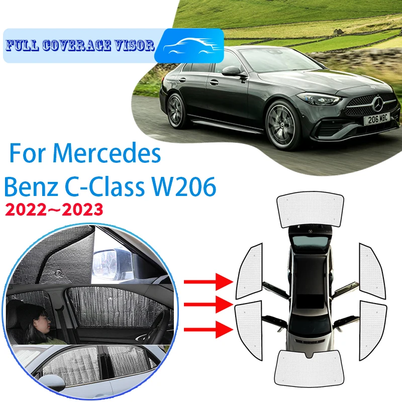 

Car Full Coverages Sunshades For Mercedes Benz C-Class W206 2022 2023 Anti-UV Car Sunscreen Window Sunshade Cover Accessories