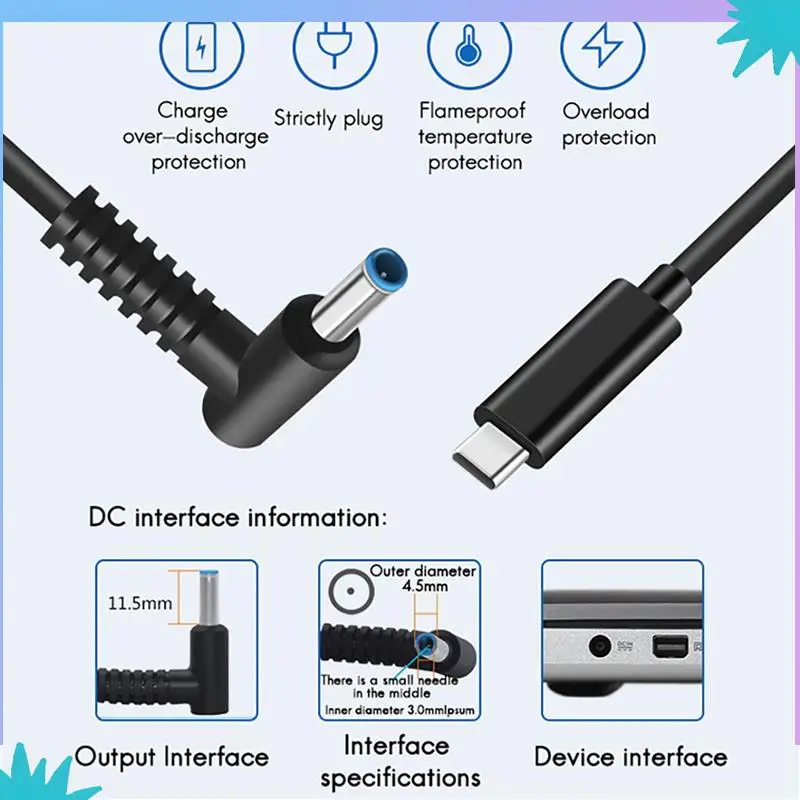 ABZW 4X 노트북 PD 고속 충전 케이블 Type-C는 HP HP 65W DC4530 충전 케이블 코드에 적합합니다.