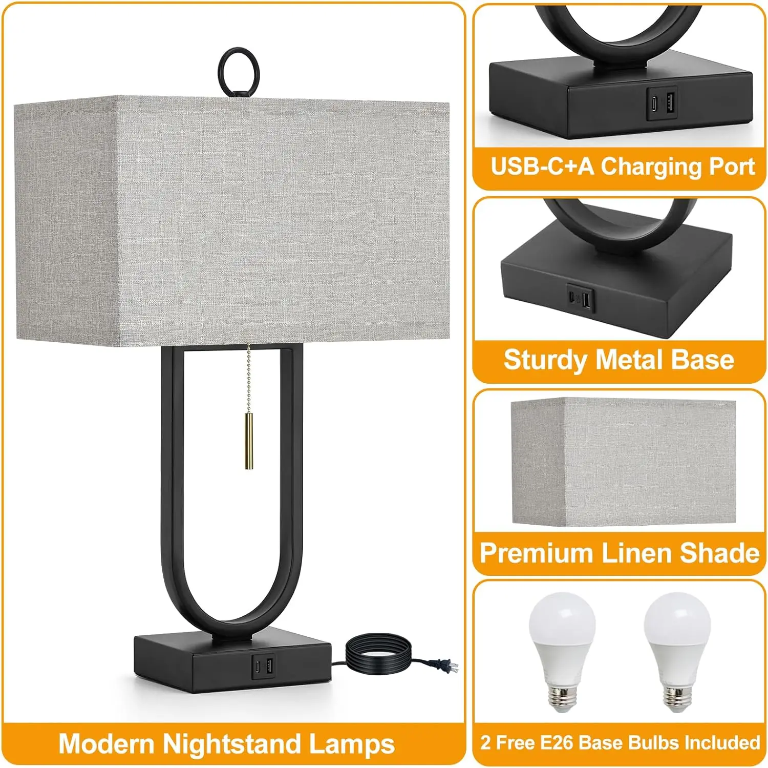 Imagem -06 - Luvkczc-nightstand Lâmpadas Grupo Portas Usb c 24 Lâmpada de Mesa Alta Lâmpadas Led 3000k Abajur de Linho