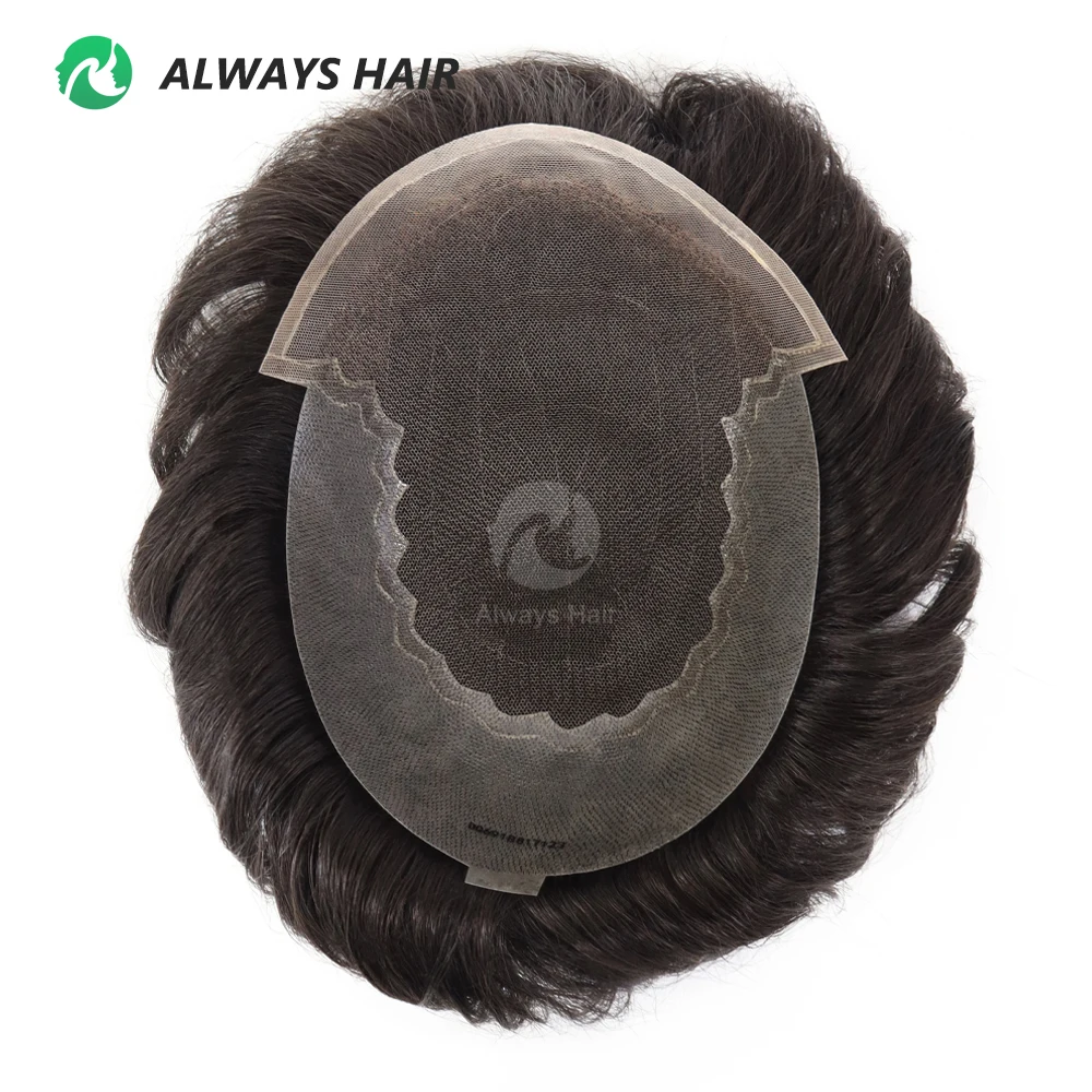 Alwayshair-DUAR Q6 130% Hair Density Mens Toupee Lace and PU Men Capillary Prosthesis Hair System Invisible Natural Hair Wig Man