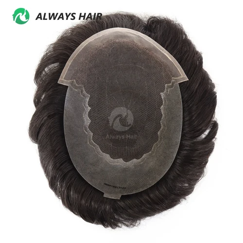 Imagen 2 del producto Alwayshair-DUAR Q6 sistema de cabello línea de cabello Invisible hombres peluquín encaje y PU prótesis de cabello indio Natural 130 parche para el cabello para hombre peluca