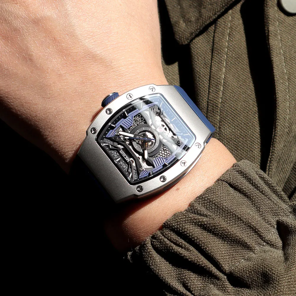 MEGIR Automatic Mechanical Watch for Men Fashion Sport Wristwatch with Stainless Steel Case Silicone Strap Luminous Hands 8604
