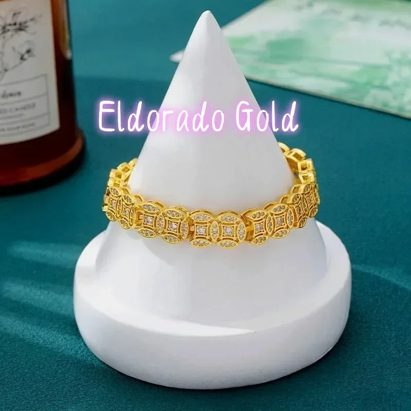 

Eldorado Gold Eldorado Gold Eldorado Eldorado Diamond-Studded Hollow Copper Coin Bracelet Women's 24K AU999 - Pure Gold Diamon
