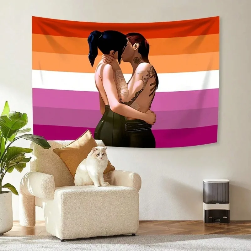 VIKAMA Pride Collection Couple Kissing Gay Lesbian Hugging Pattern Rug Wall Hanging for Bedroom Dormitory Room Decor
