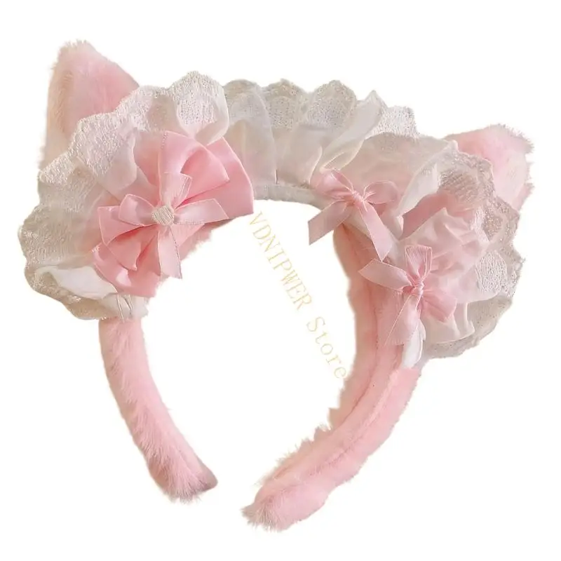 Plush Anime Hair Accessory Cats Ears Bows Design Adjustable Headbands For Cosplay D08E