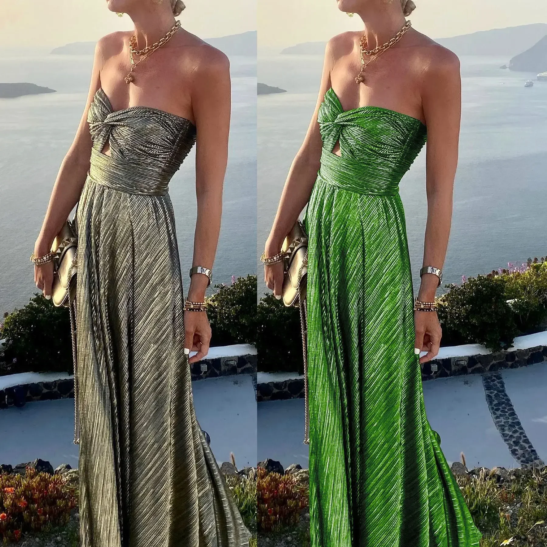 S-XL Size Women's Spring Summer New Chest Wrapping and Gold Stamping Party Dress Casual Flare Dress