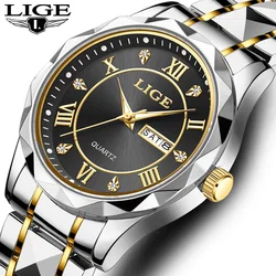 LIGE Top Brand Luxury Mens orologi Business orologio da polso al quarzo in acciaio inossidabile data settimana orologio impermeabile luminoso uomo orologio maschile