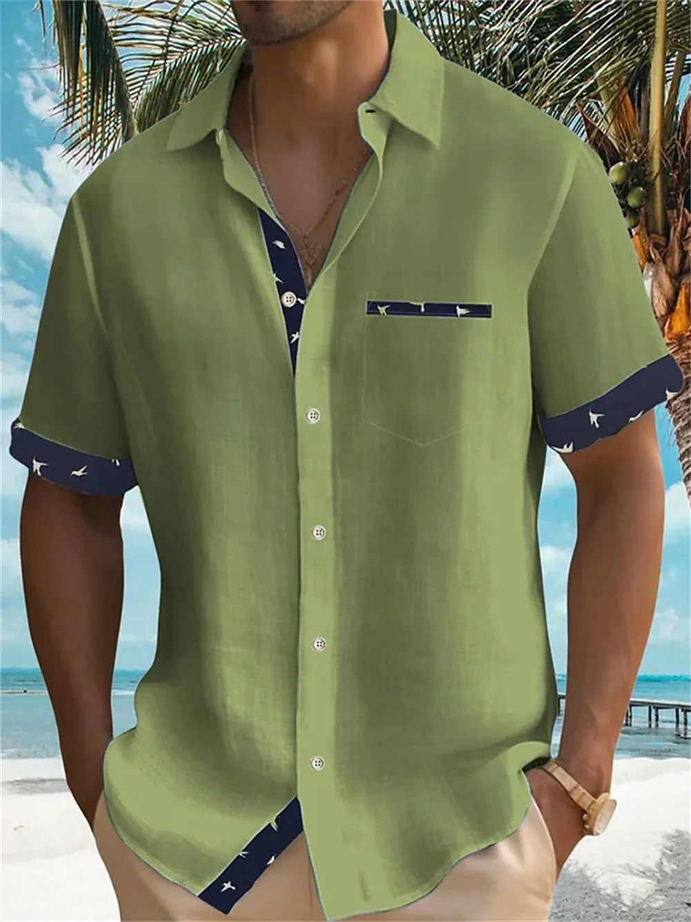 2023 Zomer Nieuwe Heren Aloha Shirt Casual Fashion Street Hoge Kwaliteit Strandvakantie Feest Heren Zak Effen Shirt