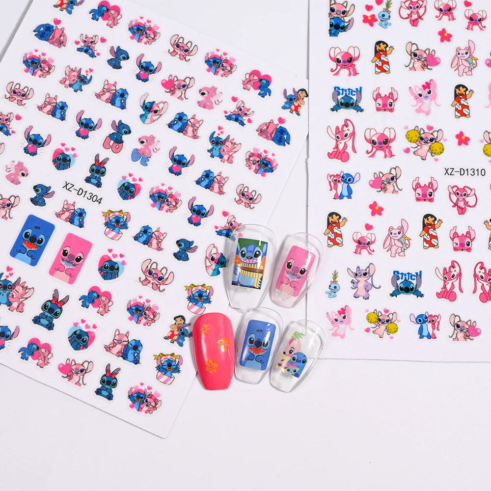 12pcs/Set Cartoon Lilo and Stitch 3D Nail Sticker Kawaii Disney Anime Sticker Nail Art Decoration Valentine's Day Nails Supplies