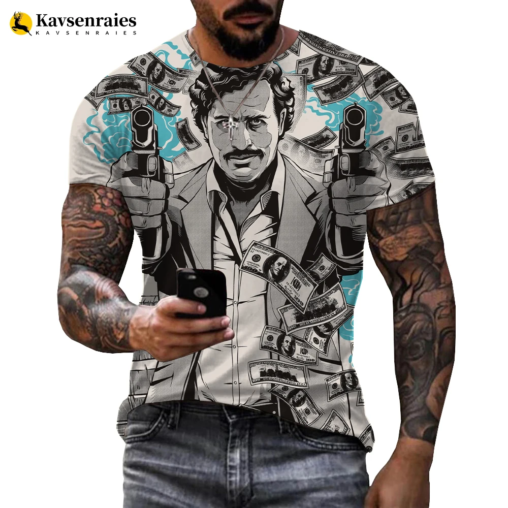 Camiseta con estampado 3D de Narcos Pablo Escobar para hombre y mujer, camisa informal de moda, ropa de calle Harajuku, Tops de gran tamaño 6XL, nueva