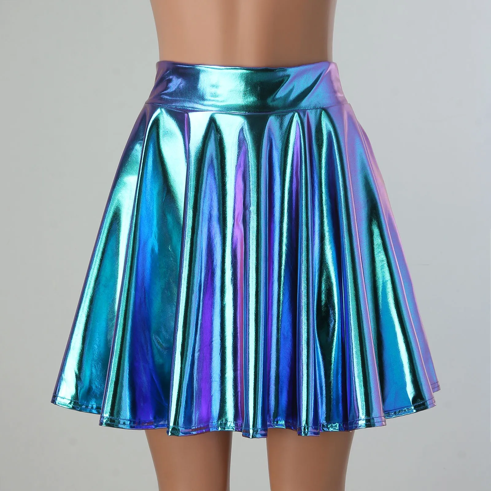 Ladies Sexy Solid Color Mini Shiny Pleated Skirt Lacquer Leather Sequined Fashion Casual A Line Half Bodies Skirts For Women